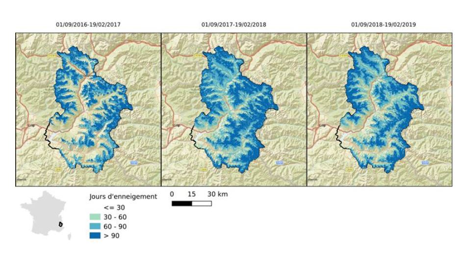 Evolution du nombre de jours d’enneigement sur trois hivers