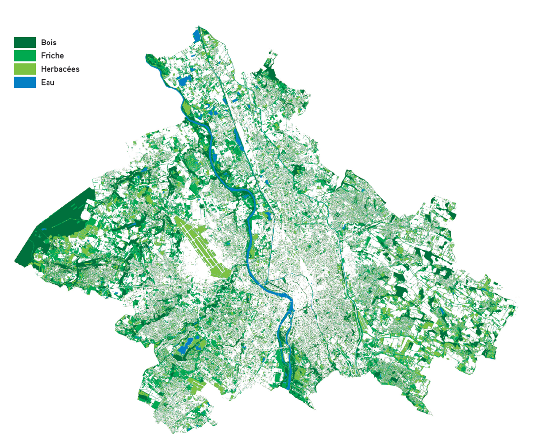 Carte de la sous-trame verte et bleue du territoire de Toulouse Métropole (Source : aua/T)