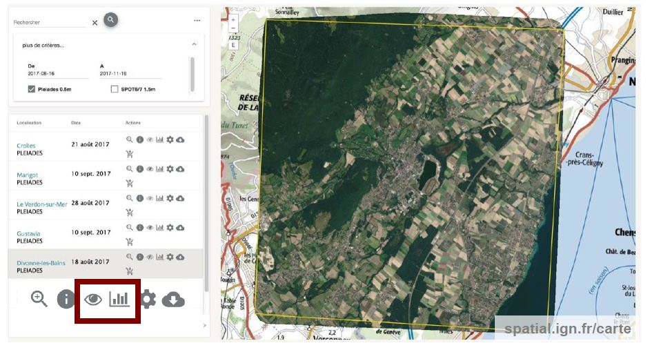 Exploration et téléchargement direct des archives SPOT et Pléiades sur spatial.ign.fr