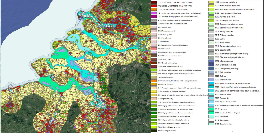 Extrait de la couche du statut pour 2018 – Source EEA / Copernicus CLMS
