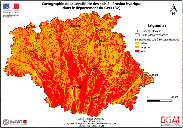 Carte de la sensibilité structurelle des sols à l'érosion hydrique 