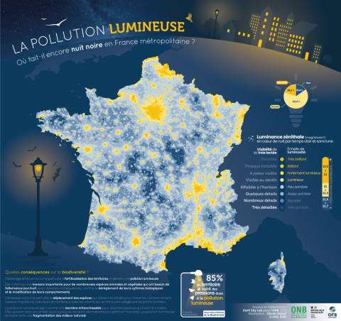 Cartographie nationale de la pollution lumineuse (ONB, 2021)